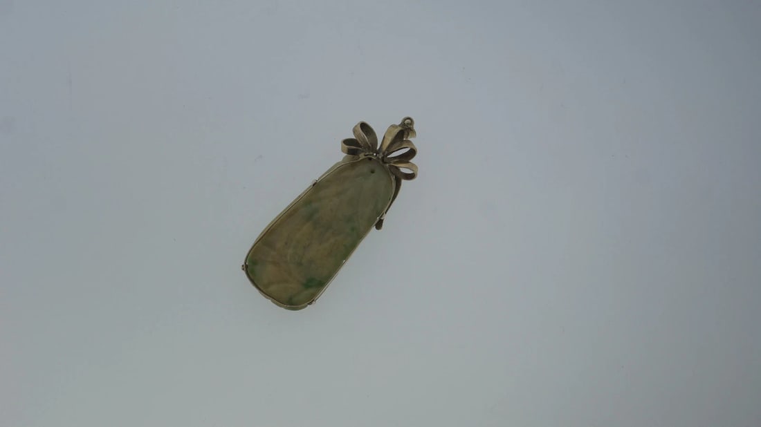 C.1950 CARVED JADE 14K YELLOW GOLD VINTAGE PENDANT UNIQUE - 5