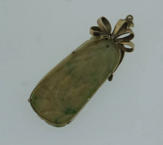 C.1950 CARVED JADE 14K YELLOW GOLD VINTAGE PENDANT UNIQUE - 6