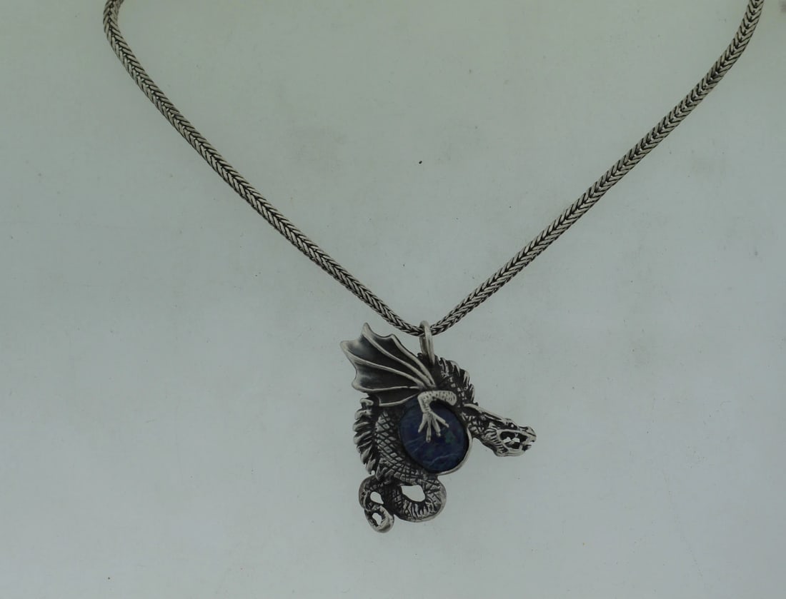 ITALIAN SILVER 925 DRAGON PENDANT ON A CHAIN C.1980 VINTAGE NECKLACE - 3