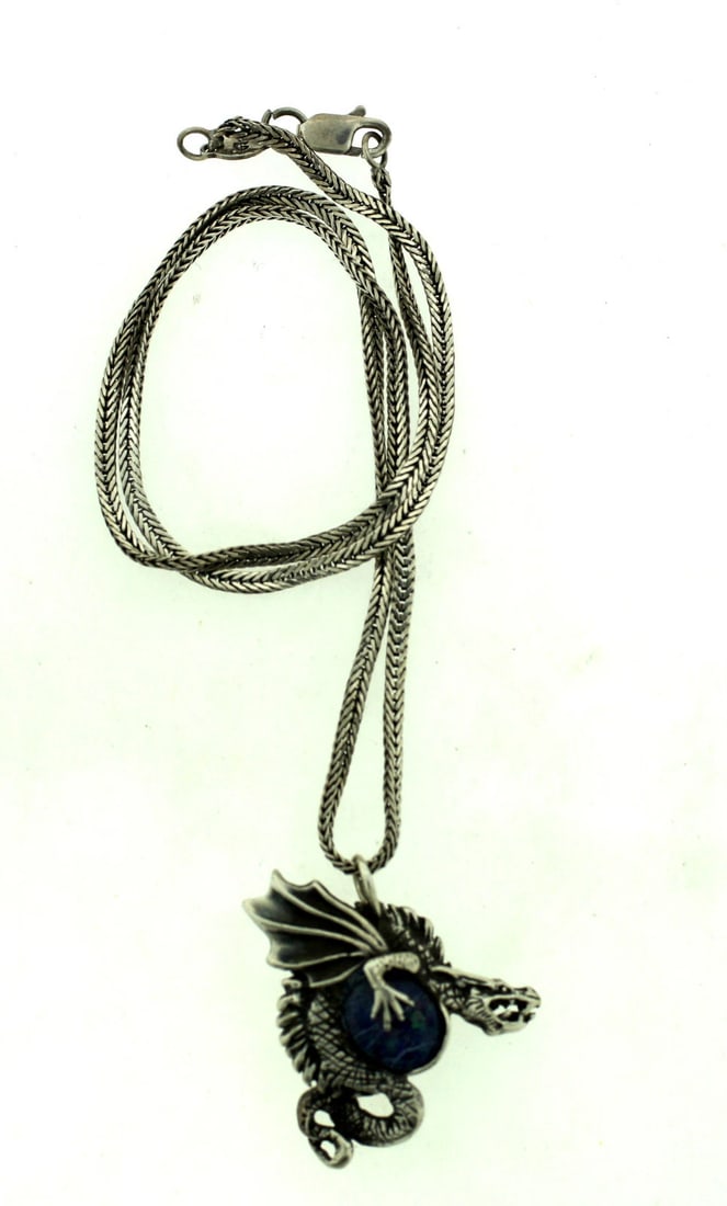 ITALIAN SILVER 925 DRAGON PENDANT ON A CHAIN C.1980 VINTAGE NECKLACE - 6