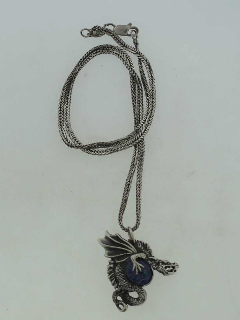 ITALIAN SILVER 925 DRAGON PENDANT ON A CHAIN C.1980 VINTAGE NECKLACE - 7