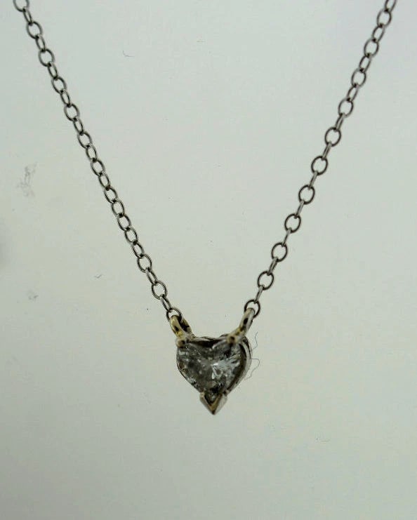 HEART SHAPE DIAMOND PENDANT CHAIN NECKLACE 14K WHITE GOLD LOVE GIFT: Title: HEART SHAPE DIAMOND PENDANT CHAIN NECKLACE 14K WHITE GOLD LOVE GIFT Description: Fine Jewelry, Arts & AntiquesPurveyors and Purchasers ofAntique and Estate Pieces, N-O ADORABLE GREAT GIFT LOVE