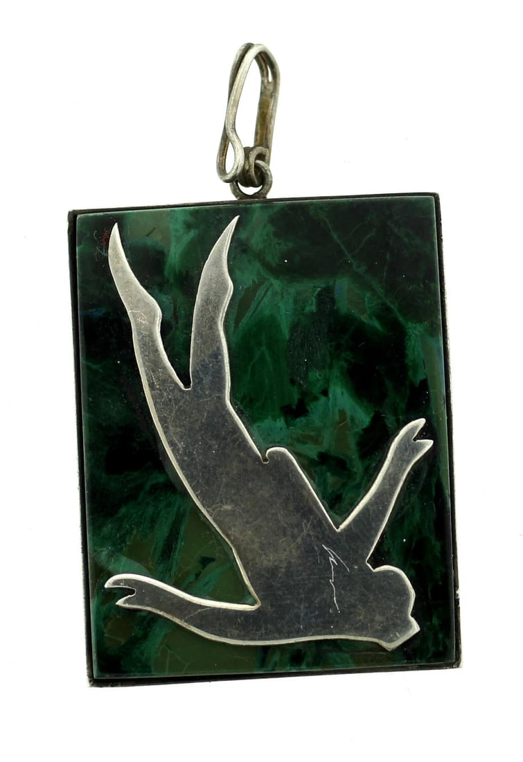 UNIQUE STYLISH VINTAGE C.1980 SILVER MALACHITE PENDANT DIVER DIVING (1 of 4)