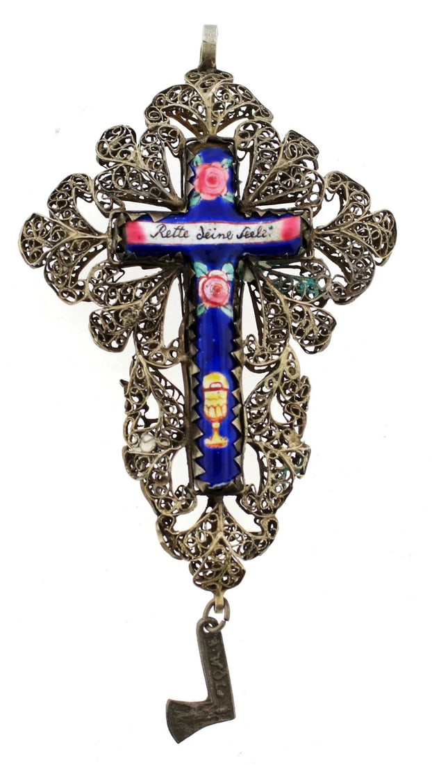ITALIAN SILVER ENAMEL CROSS PENDANT C.1960 UNIQUE STAMPED - 3