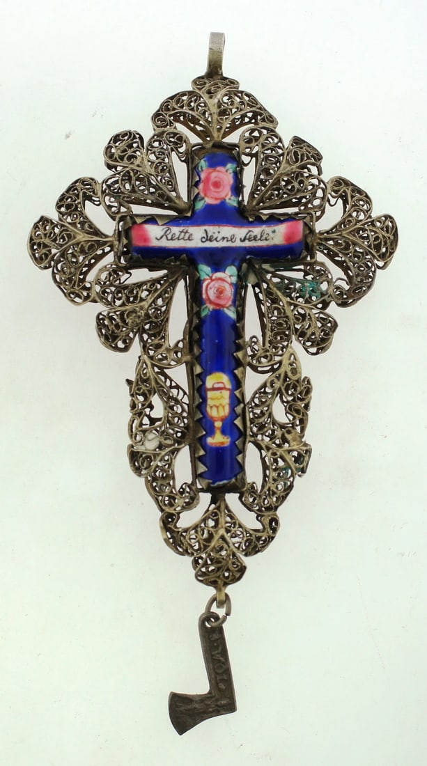 ITALIAN SILVER ENAMEL CROSS PENDANT C.1960 UNIQUE STAMPED - 4