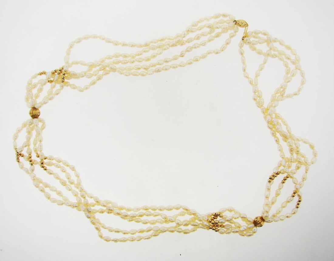 GORGEOUS 14k Yellow Gold & Fresh Water Pearl Necklace Circa 1950s! - 2