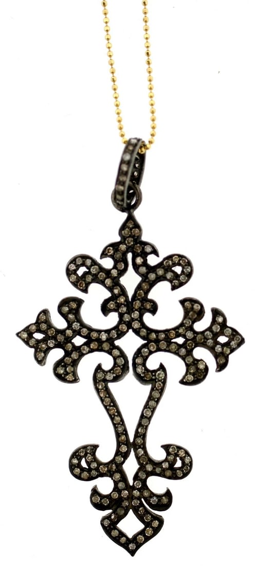 LOVELY Silver, 14k Yellow Gold & Diamond Cross Necklace! (1 of 1)