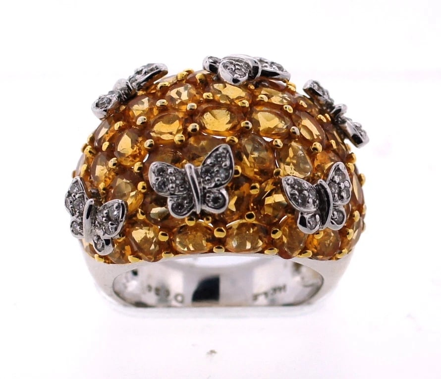OUTSTANDING 14K WHITE GOLD CITRINE DIAMOND BUTTERFLY COCKTAIL RING BY L.E. - 3