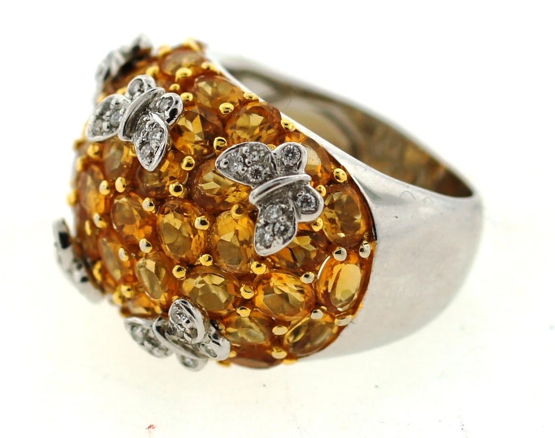 OUTSTANDING 14K WHITE GOLD CITRINE DIAMOND BUTTERFLY COCKTAIL RING BY L.E. - 7