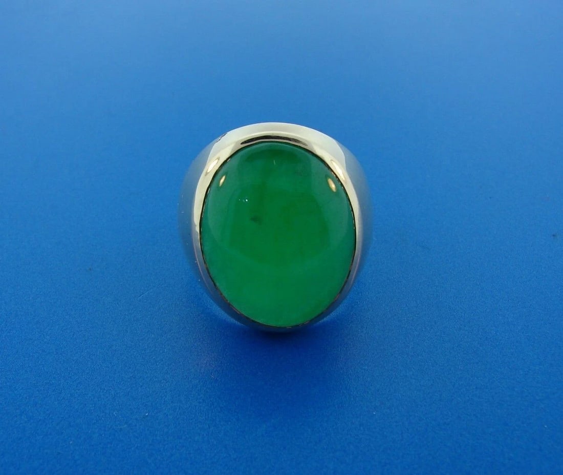 UNBELIEVABLE 14k Yellow Gold & Apple Jade Ring w/ Photo of GIA Report (1 of 8)