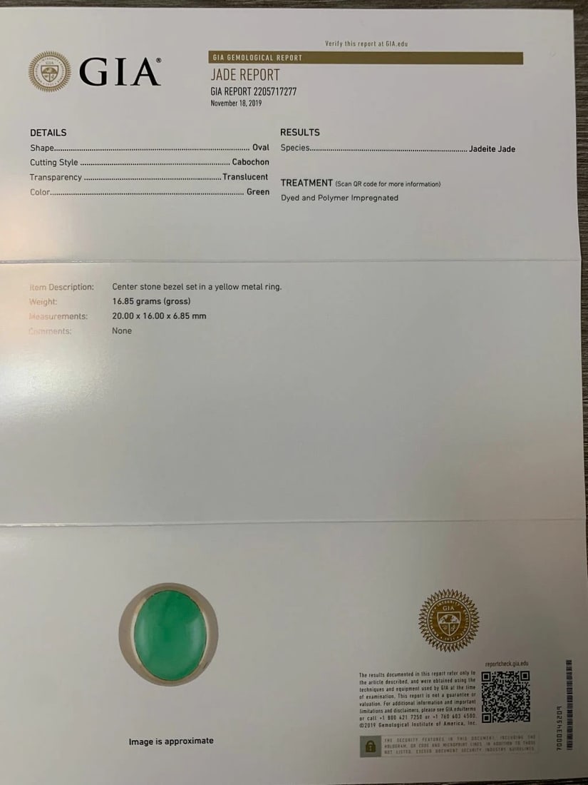 UNBELIEVABLE 14k Yellow Gold & Apple Jade Ring w/ Photo of GIA Report - 8