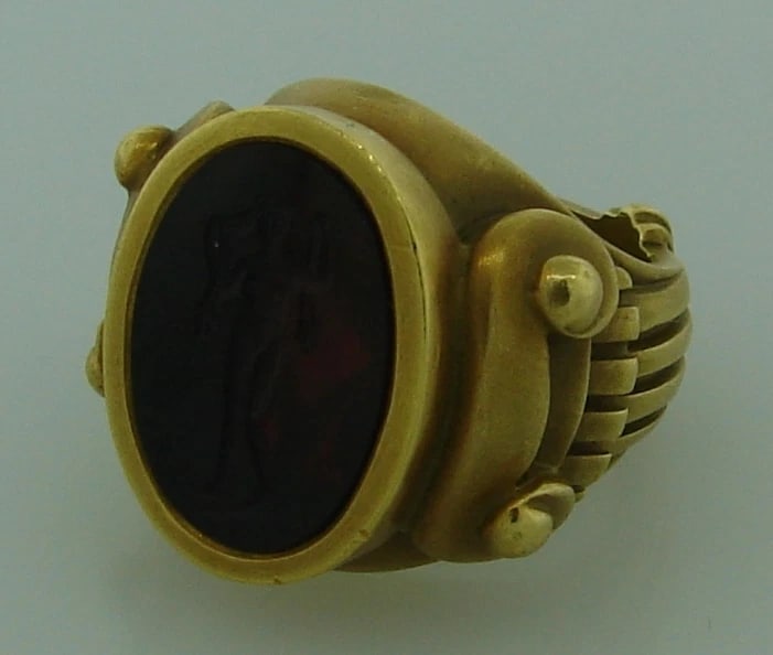 KIESELSTEIN-CORD CARVED ART GLASS INTAGLIO & GOLD RING - Unisex! Bold! Fun! - 3