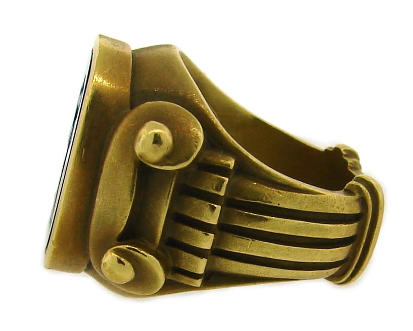 KIESELSTEIN-CORD CARVED ART GLASS INTAGLIO & GOLD RING - Unisex! Bold! Fun! - 5