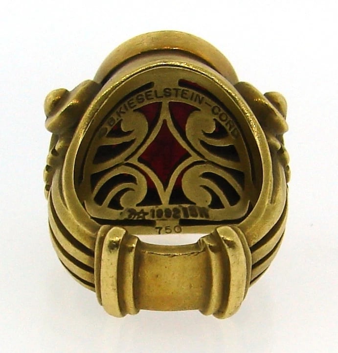 KIESELSTEIN-CORD CARVED ART GLASS INTAGLIO & GOLD RING - Unisex! Bold! Fun! - 7