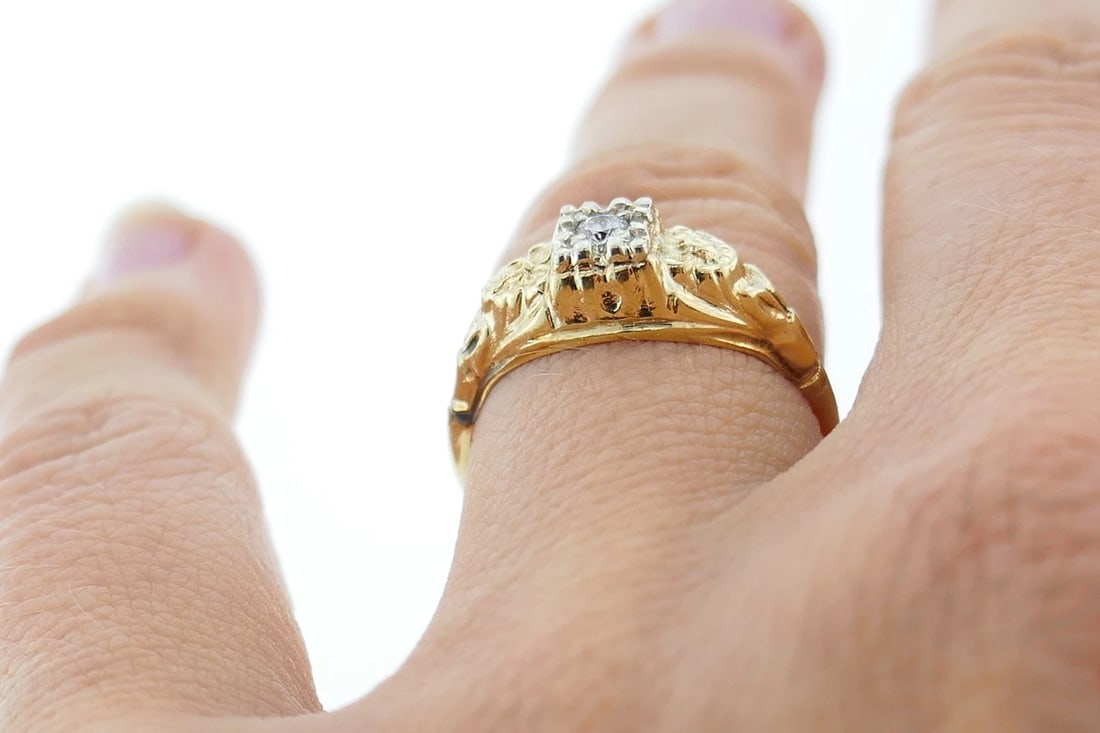 14k Yellow White Gold Diamond Ring - 8