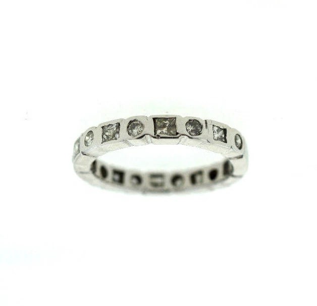 14K WHITE GOLD DIAMOND MODERN BAND RING WEDDING ROUND & PRINCESS CUT LOVELY (1 of 8)