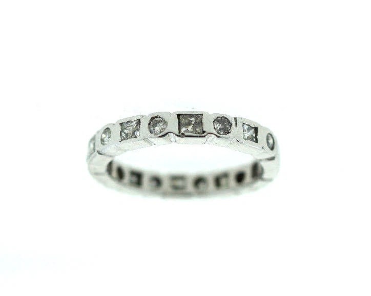 14K WHITE GOLD DIAMOND MODERN BAND RING WEDDING ROUND & PRINCESS CUT LOVELY - 6