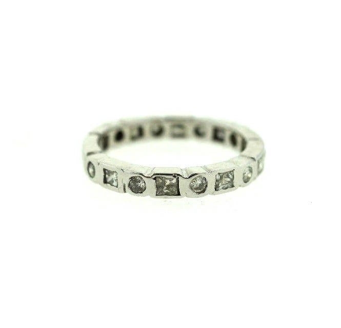 14K WHITE GOLD DIAMOND MODERN BAND RING WEDDING ROUND & PRINCESS CUT LOVELY - 7