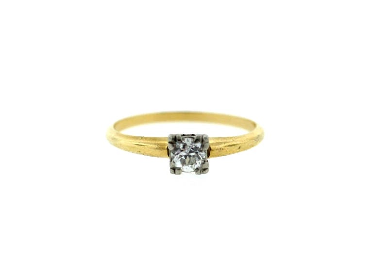 ANTIQUE C.1900 VICTORIAN SOLITAIRE DIAMOND RING 12K YELLOW GOLD PLATINUM SET (1 of 1)