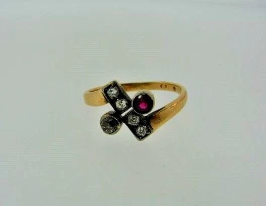 WOW European Edwardian Silver, 14k Yellow Gold, Ruby & Diamond Ring (1 of 7)