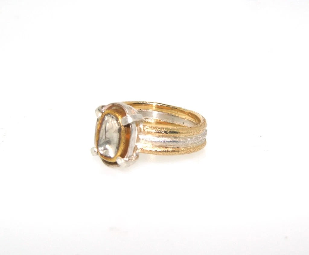 COOL 14k 2 Tone Gold & Rose Cut Diamond Ring - 3