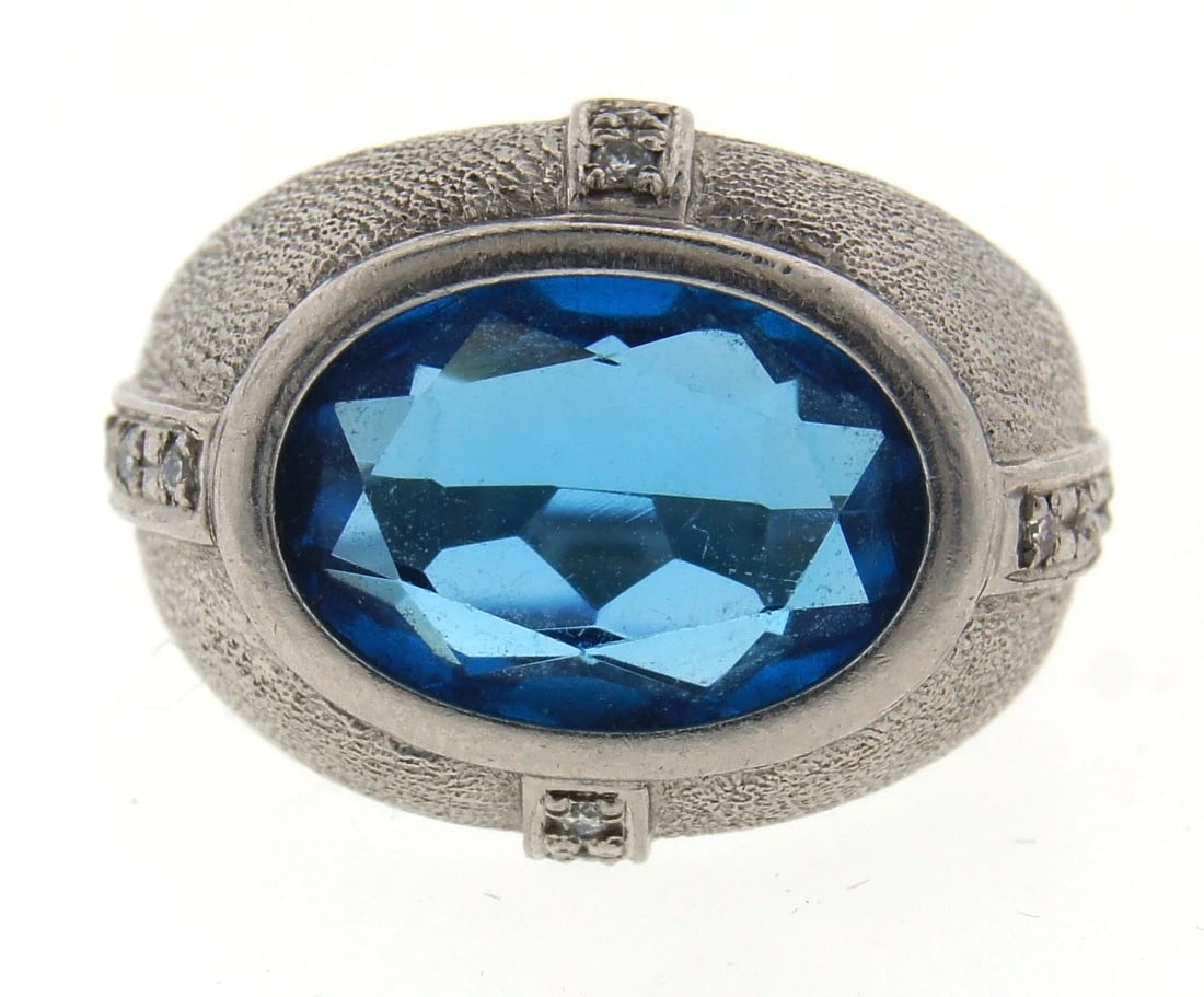 GROOVY Platinum, Blue Topaz & Diamond Ring Circa 1970!: Title: GROOVY Platinum, Blue Topaz & Diamond Ring Circa 1970! Description: Fine Jewelry, Arts & AntiquesPurveyors and Purchasers ofAntique and Estate Pieces, DK Platinum, Diamond & Blue Topaz Ring