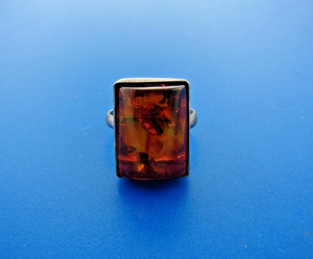 UNIQUE Sterling & Amber Ring - 3