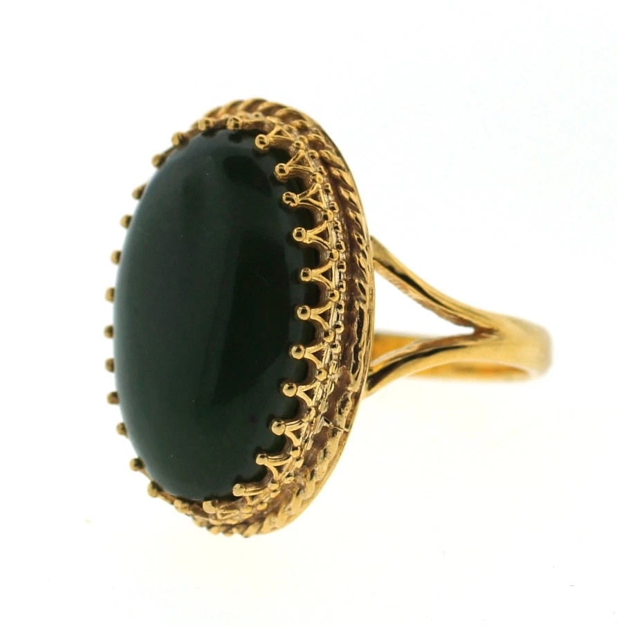 LOVELY 14k Yellow Gold & Jade Ring Circa 1950! - 2