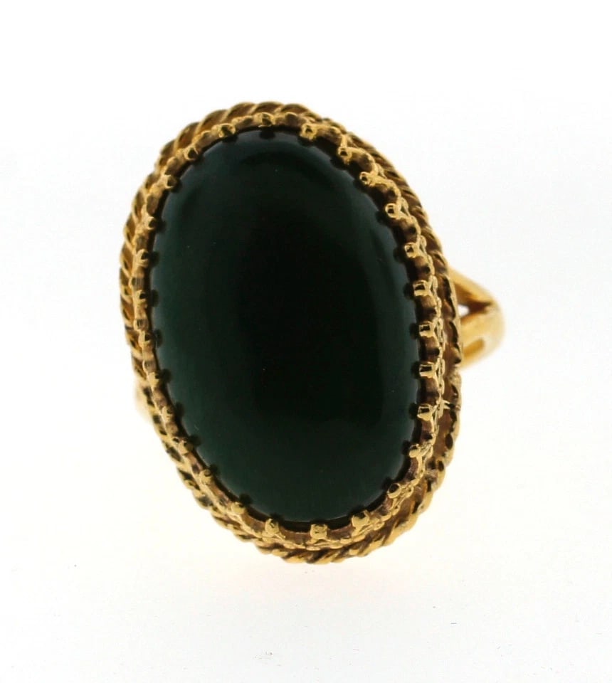 LOVELY 14k Yellow Gold & Jade Ring Circa 1950! - 3