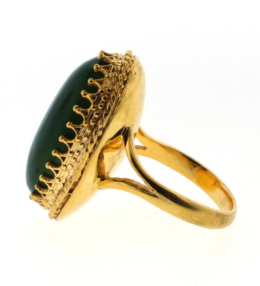 LOVELY 14k Yellow Gold & Jade Ring Circa 1950! - 4
