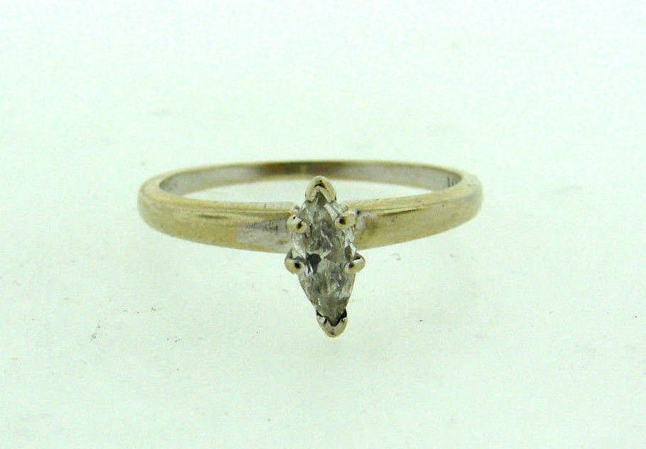MARQUISE ENGAGEMENT SINGLE STONE RING 14K WHITE GOLD STAMPED JTC - 3