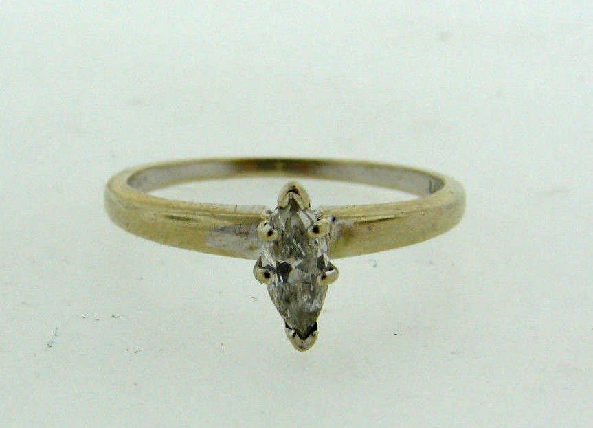 MARQUISE ENGAGEMENT SINGLE STONE RING 14K WHITE GOLD STAMPED JTC - 4