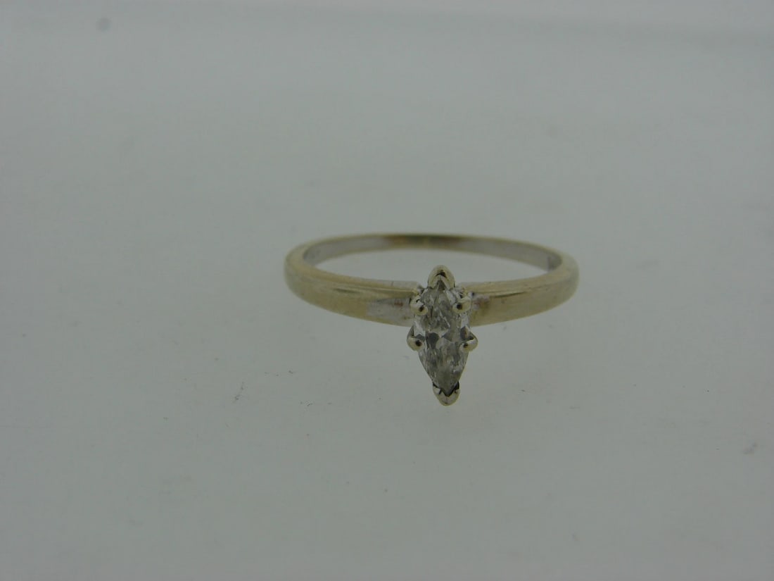 MARQUISE ENGAGEMENT SINGLE STONE RING 14K WHITE GOLD STAMPED JTC - 5
