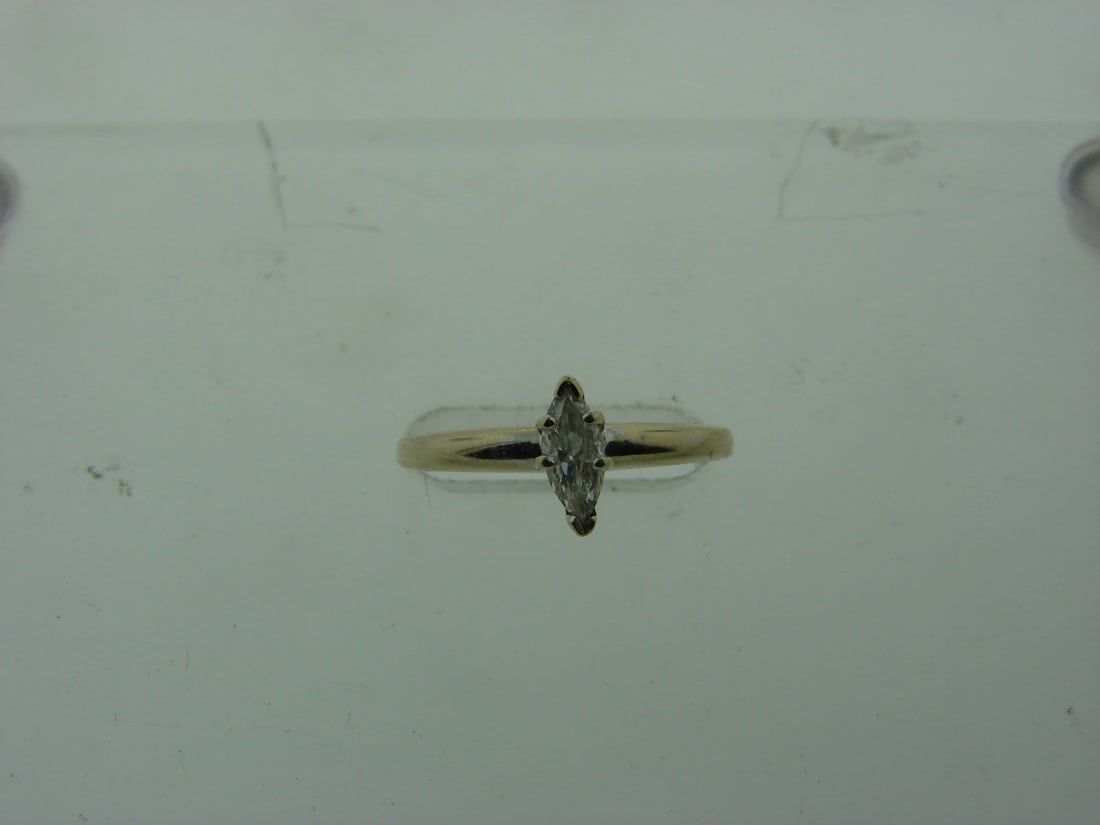 MARQUISE ENGAGEMENT SINGLE STONE RING 14K WHITE GOLD STAMPED JTC - 8