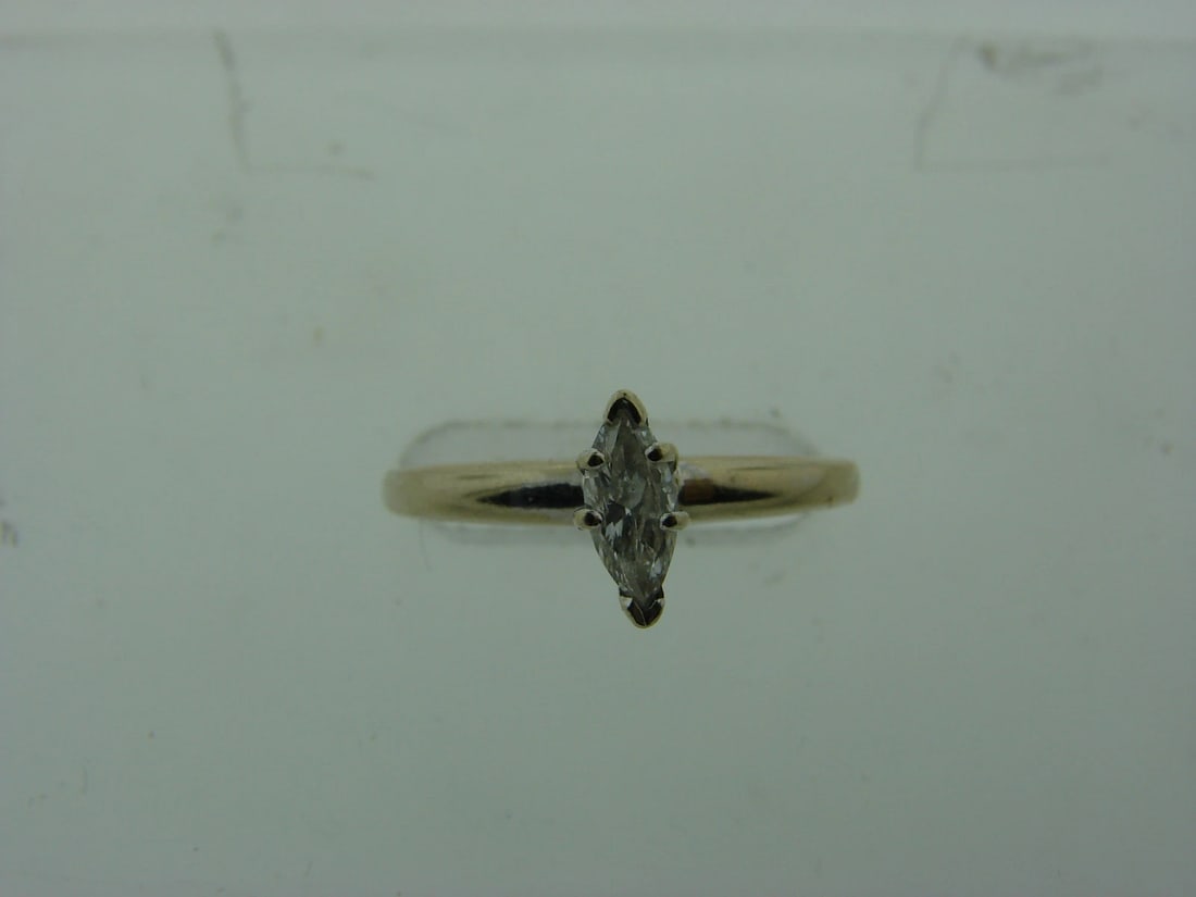 MARQUISE ENGAGEMENT SINGLE STONE RING 14K WHITE GOLD STAMPED JTC - 9