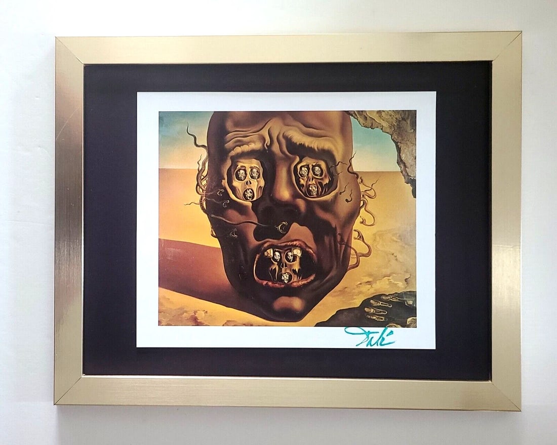 SALVADOR DALI + SIGNED PRINT FROM 1970'S + MOUNTED WITH NEW GOLDEN FRAME: Title: SALVADOR DALI + SIGNED PRINT FROM 1970'S + MOUNTED WITH NEW GOLDEN FRAME Description: We have for Sale this AWESOME 1970's PRINT AFTER SALVADOR DALI FACSIMILE SIGNED IN INK NEW GOLDEN FRAME