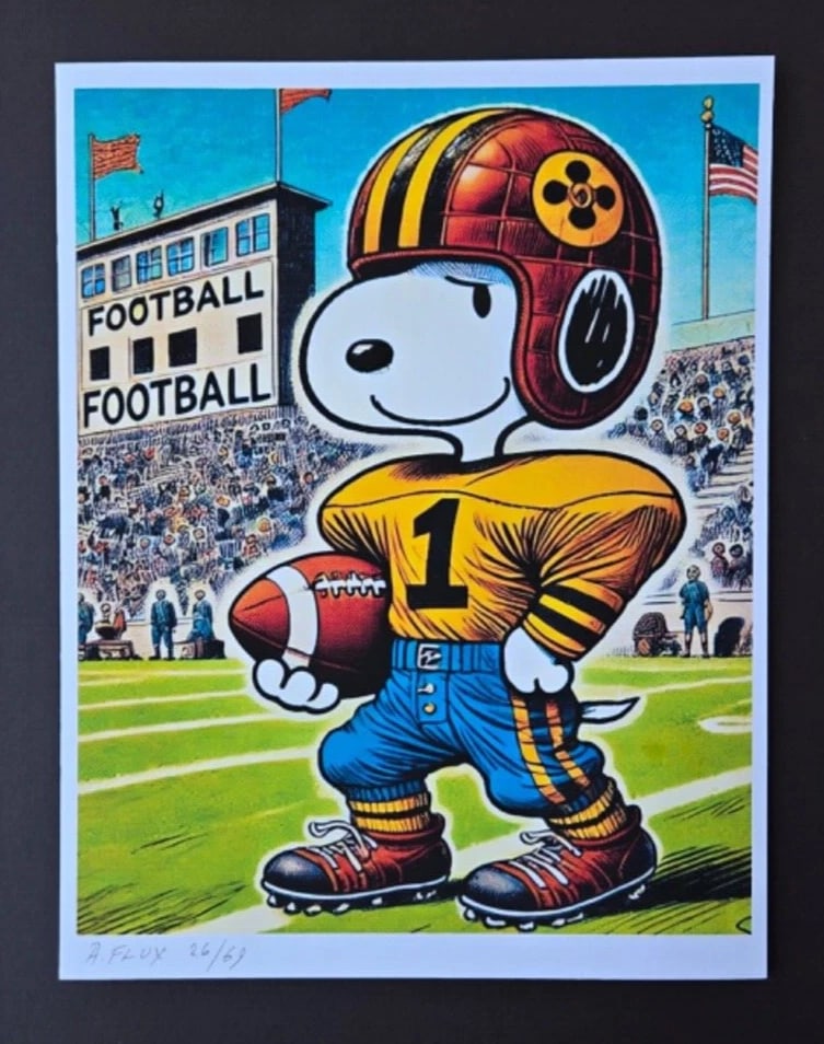 AIDAN FLUX | Hand Signed Print Framed Edition (69) COA SNOOPY OUR QUARTERBACK - 2