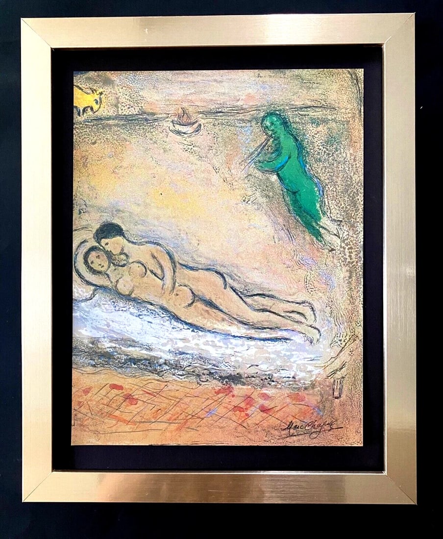MARC CHAGALL + 1977 BEAUTIFUL SIGNED VINTAGE PRINT NEW FRAME + COA (1 of 3)
