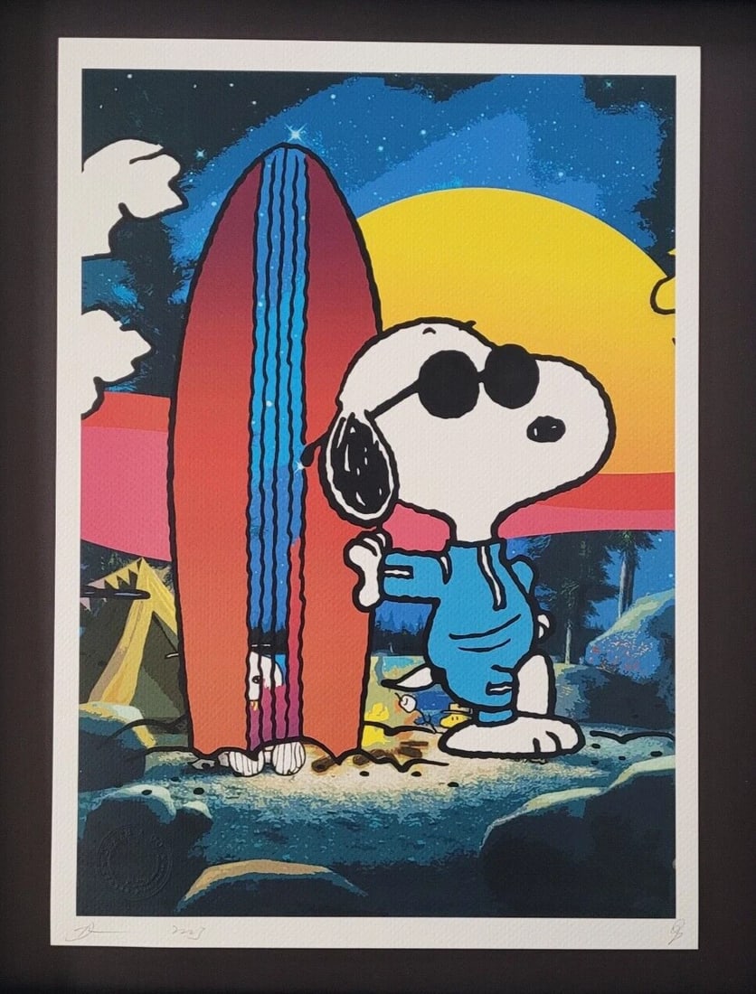 DEATH NYC Hand Signed LARGE Print Framed 16x20in COA SNOOPY COOL SURFER - 3