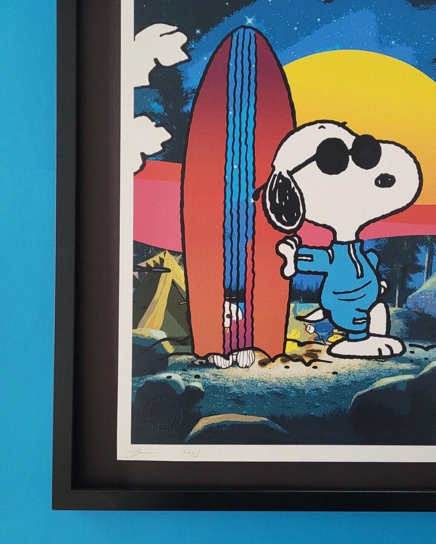 DEATH NYC Hand Signed LARGE Print Framed 16x20in COA SNOOPY COOL SURFER - 4