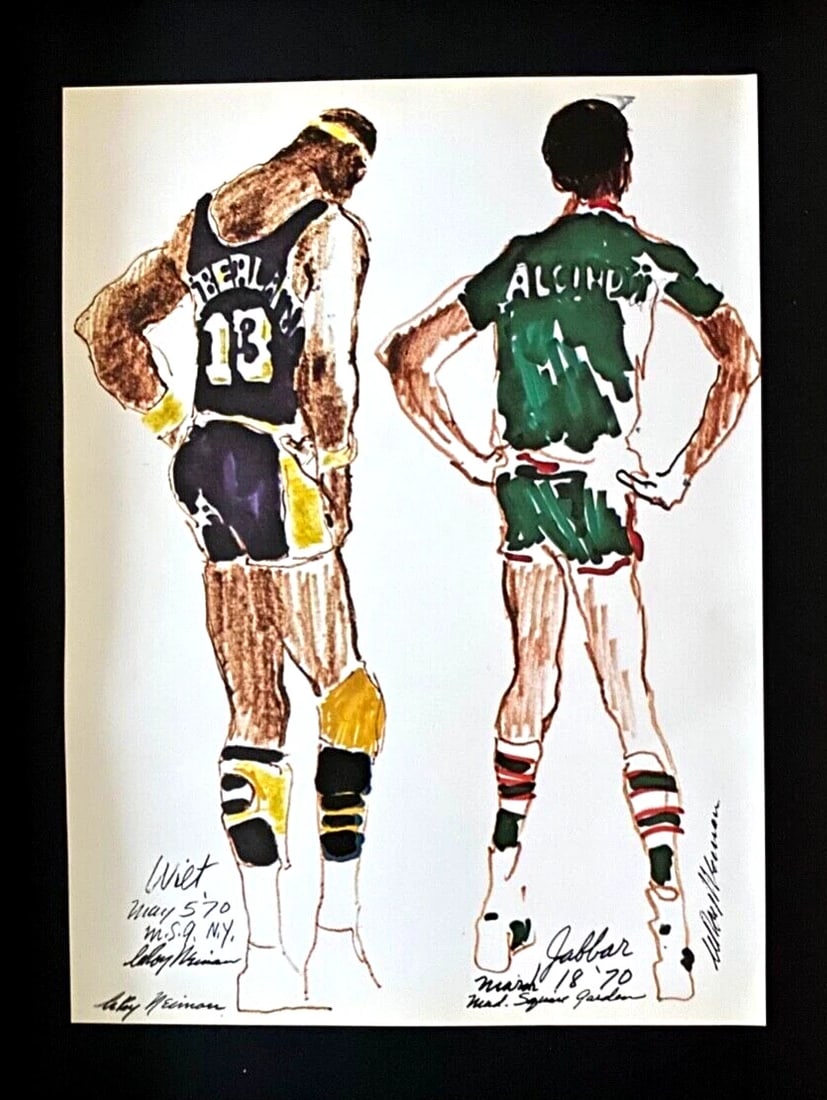 LEROY NEIMAN + WILT & JABBAR + CIRCA 1970'S + SIGNED PRINT FRAMED! - 2