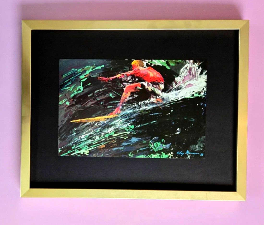 LEROY NEIMAN + SURFING + 1970'S + PLATE SIGNED PRINT + FRAMED W+ (1 of 3)