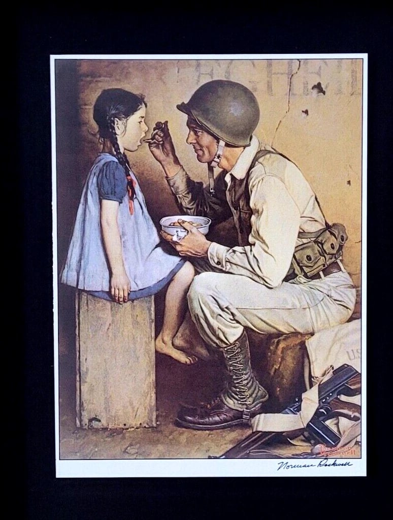 NORMAN ROCKWELL + AMERICANA + SIGNED MILITARY RARE PRINT FRAMED READY TO HANG - 2