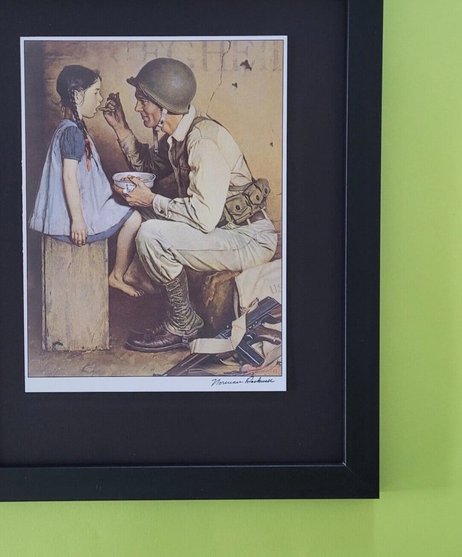 NORMAN ROCKWELL + AMERICANA + SIGNED MILITARY RARE PRINT FRAMED READY TO HANG - 3