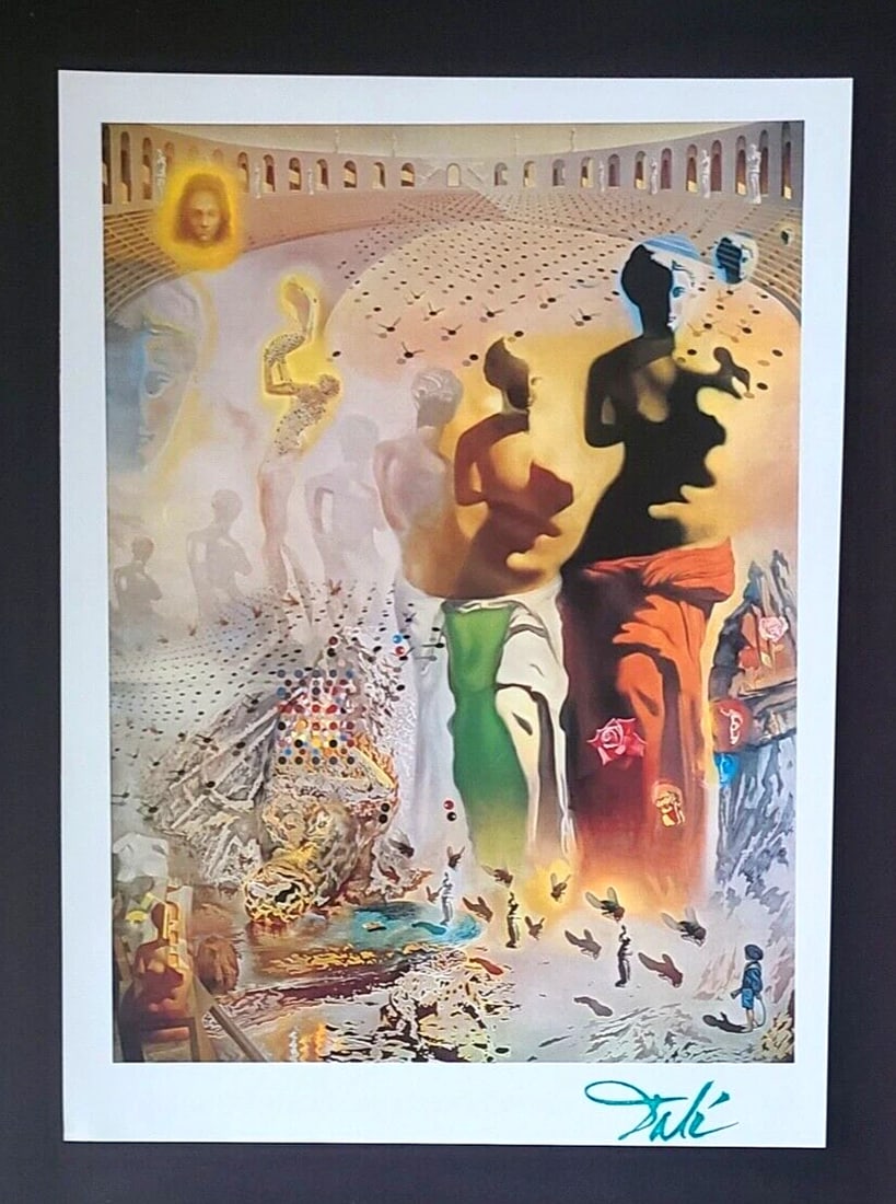 SALVADOR DALI + SIGNED PRINT FROM 1970'S + MOUNTED WITH NEW GOLDEN FRAME - 2