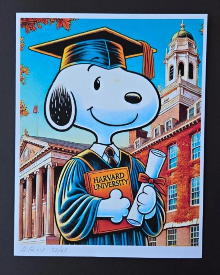 AIDAN FLUX | Hand Signed Print Framed Edition (69) COA SNOOPY HARVARD GRADUATE - 2