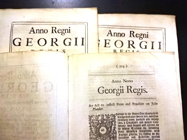1723 English Acts Treason Atterbury Plot: Title: 1723 English Acts Treason Atterbury Plot Additional Information: Three English acts of parliament passed in 1722 and printed here 1723 by John Baskett condemning plotters of the Atterbury Plot 