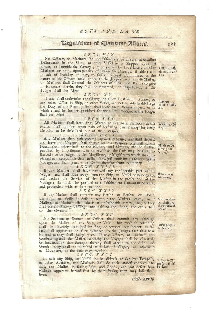 1750 Leaf Colonial Act Masters and Apprentices: Title: 1750 Leaf Colonial Act Masters and Apprentices Additional Information: A leaf from the Acts of Connecticut in New-England, printed by Timothy Green at New London, 1750. Interesting content incl