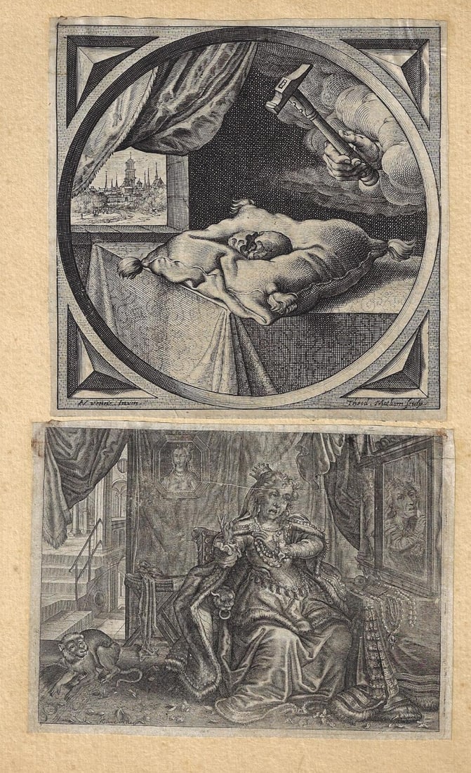 1625 Engravings The Old Helen of Troy Monkeys: Title: 1625 Engravings The Old Helen of Troy Monkeys Additional Information: Two engravings from a book by Jacob Cats both after Adriaen van de Venne published at Middleburg including of "the Elderly 