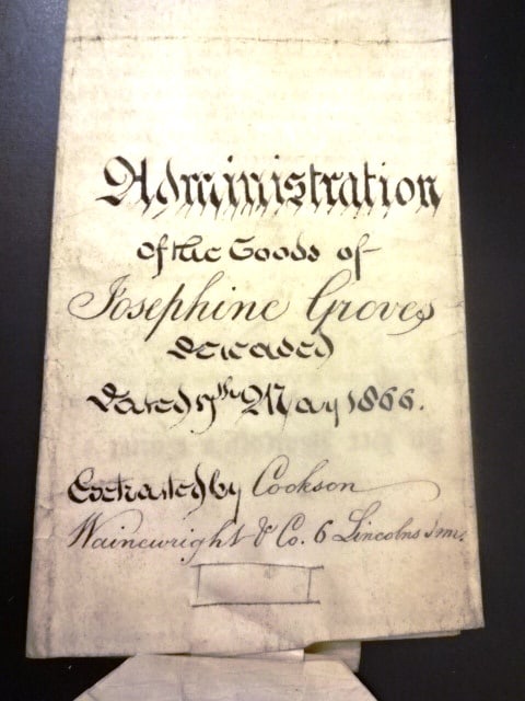 1866 English Vellum Probate Certificate Large Seal: Title: 1866 English Vellum Probate Certificate Large Seal Additional Information: 1866 probate certificate from the county of Middlesex blue revenue stamp and large embossed seal of the court find